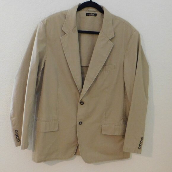 LL Bean Blazer Mens 42 Regular Tan Khaki Cotton Sport Coat Jacket - Picture 1 of 9